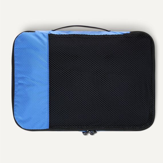 Amazon Essentials 4-teiliges Packwürfel-Reisezubehörset, Gepäckorganizer mit Doppelreißverschluss, Netzoberseite, 100% Polyester, mittelgroß, blau (früher Amazon Basics)