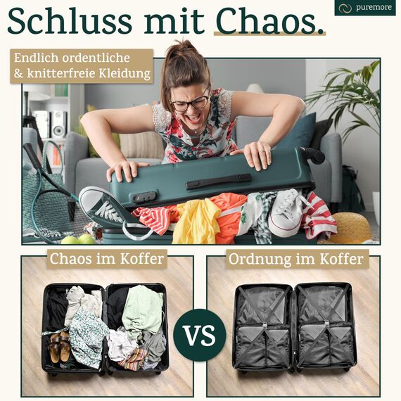 puremore® Premium Packing Cubes Compression inkl. Schuhtasche I maximaler Platz & Ordnung auf Reisen I Packwürfel Kompression I Kompression Packwürfel Rucksack & Koffer