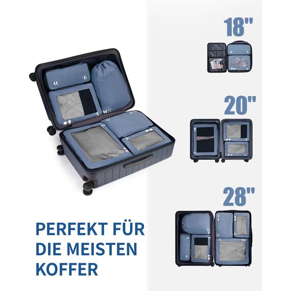 ECOHUB Koffer Organizer Packing Cubes 7-Teiliges Set Packwürfel Pet-Recycelte Packtaschen für Kofferorganizer für Rucksack schuhbeutel Kleidertaschen (Blau)