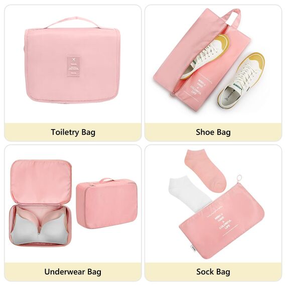 MURISE 8 Teilige Packing Cubes, Kleidertaschen, Koffer Organizer für Urlaub und Reisen, Packwürfel Set Reise Würfel, Ordnungssystem für Koffer - Rosa