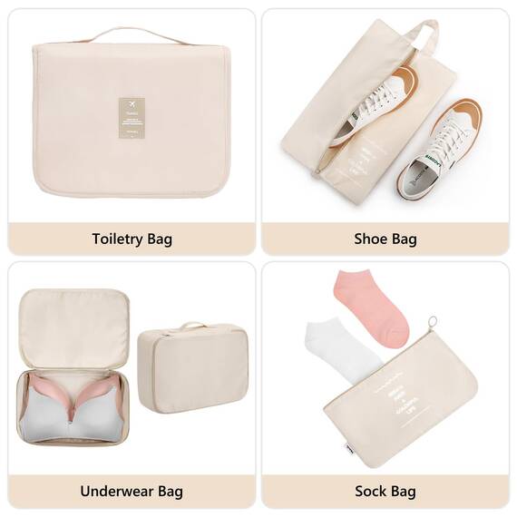 MURISE 8 Teilige Packing Cubes, Kleidertaschen, Koffer Organizer für Urlaub und Reisen, Packwürfel Set Reise Würfel, Ordnungssystem für Koffer - Beige