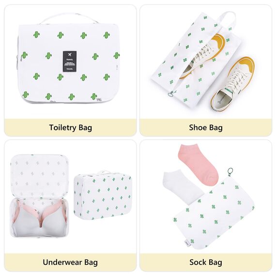 8 Teilige Packing Cubes, Kleidertaschen, Koffer Organizer für Urlaub und Reisen, Packwürfel Set Reise Würfel, Ordnungssystem für Koffer - Kaktus