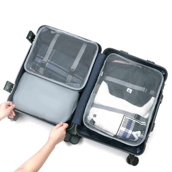 OSDUE Koffer Organizer Set 8-teilig, Packing Cubes, Wasserdichte Reise Kleidertaschen, Packtaschen für koffer, Verpackungswürfel mit Kosmetiktasche, Schuhbeutel, USB Kabel Tasche (Grau)