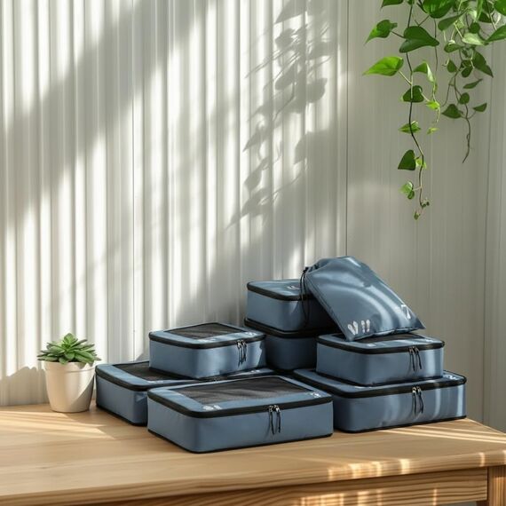 ECOHUB Koffer Organizer Packing Cubes 7-Teiliges Set Packwürfel Pet-Recycelte Packtaschen, Kofferorganizer für Rucksack schuhbeutel Kleidertaschen (Grau)