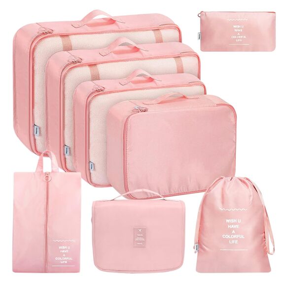 MURISE 8 Teilige Packing Cubes, Kleidertaschen, Koffer Organizer für Urlaub und Reisen, Packwürfel Set Reise Würfel, Ordnungssystem für Koffer - Rosa