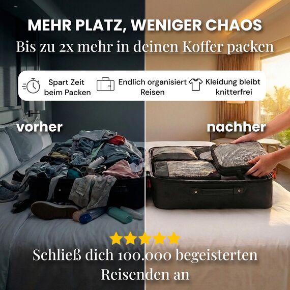 Compression Packing Cubes Set für mehr Platz im Koffer & Backpack - Packwürfel Packing Cubes Compression als Rucksack Organizer - Travel Packtaschen Reise - Camping Zubehör & Wander Ausrüstung