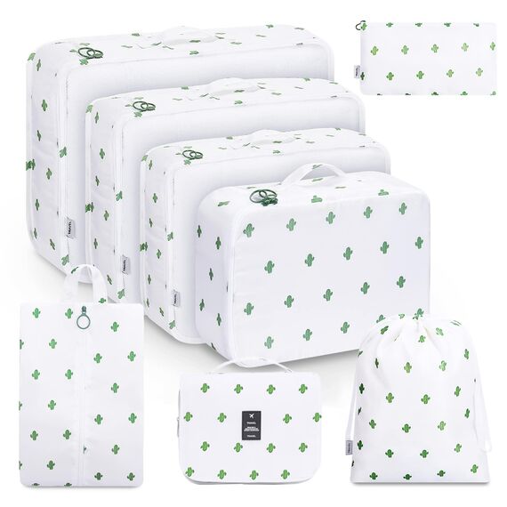 8 Teilige Packing Cubes, Kleidertaschen, Koffer Organizer für Urlaub und Reisen, Packwürfel Set Reise Würfel, Ordnungssystem für Koffer - Kaktus