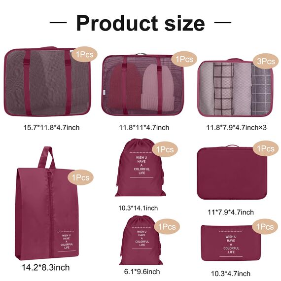 Koffer Organizer Set, 10 Stück Packing Cubes for Suitcase Travel Accessories Kofferorganizer Set Kleidertaschen Packwürfel Kosmetik Travel Organizer Packtaschen für Koffer-Burgunderrot