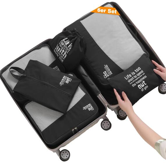 MURISE Packing Cubes 6 Set, Kleidertaschen, Koffer Organizer für Urlaub und Reisen, Packwürfel, Würfel, Ordnungssystem (Anthrazit)