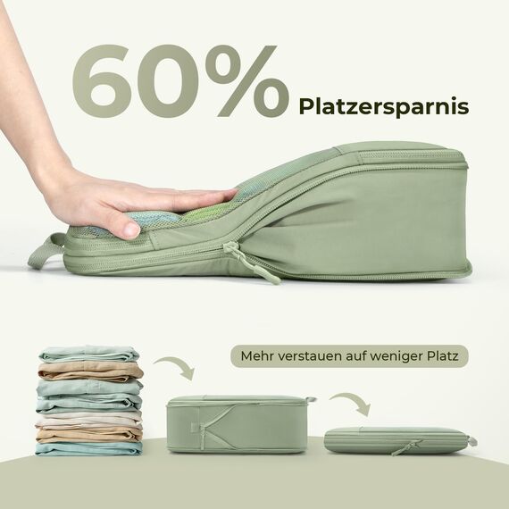 8 Teilige Compression Packing Cubes, Koffer Organizer Kompression PackwüRfel Packtaschen FüR Backpack Rucksack Reisen Organizer Matcha Grün