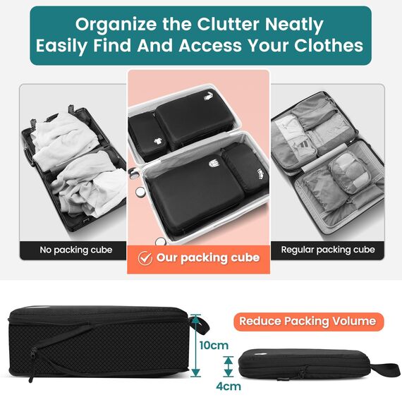 Packing Cubes Compression 8 Stück Koffer Organizer,Wasserdicht PackwüRfel Packtaschen Kompression, Travel essentials FüR HandgepäCk Koffer Und Rucksack Anthrazitschwarz (Packung mit 2)