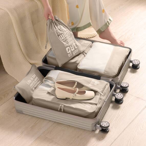 MURISE Packing Cubes 6 Set, Kleidertaschen, Koffer Organizer für Urlaub, Packwürfel Reise Würfel, Ordnungssystem (Khaki)