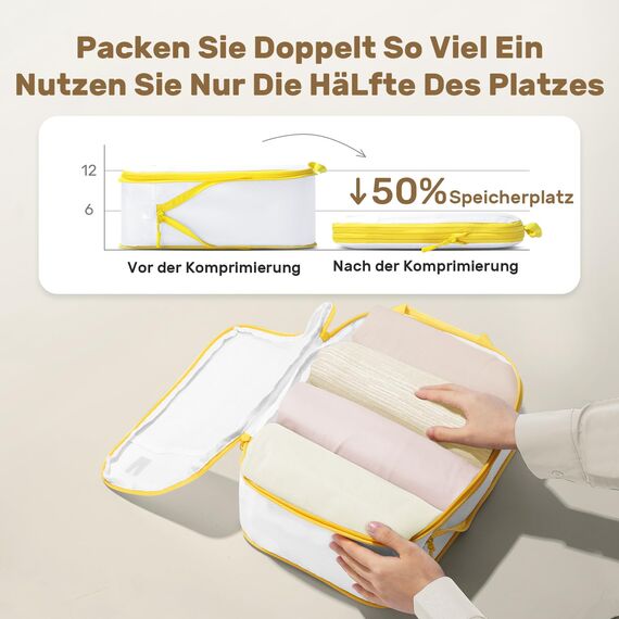 8 Teilige Compression Packing Cubes, Koffer Organizer Kompression PackwüRfel Packtaschen FüR Backpack Rucksack Reisen Organizer Zitronengelb