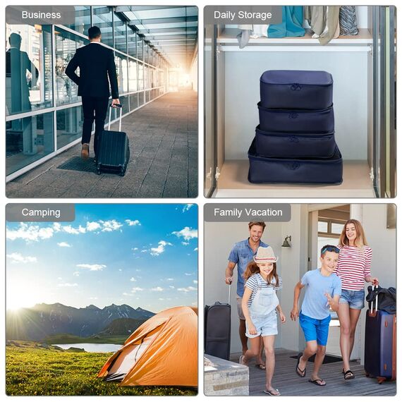 OSDUE Koffer Organizer Set 8-teilig, Packing Cubes, Wasserdichte Reise Kleidertaschen, Packtaschen für koffer, Verpackungswürfel mit Kosmetiktasche, Schuhbeutel, USB Kabel Tasche (Marineblau)