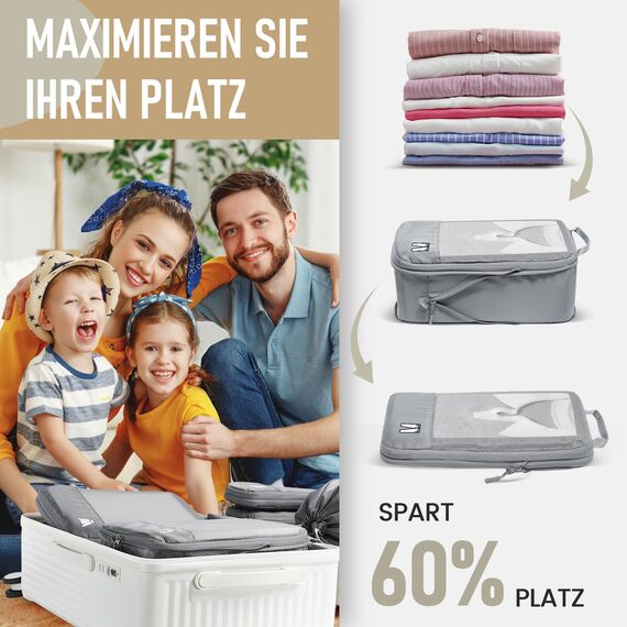 8 Teilige Compression Packing Cubes, Koffer Organizer Kompression PackwüRfel Packtaschen FüR Backpack Rucksack Reisen Organizer Grau
