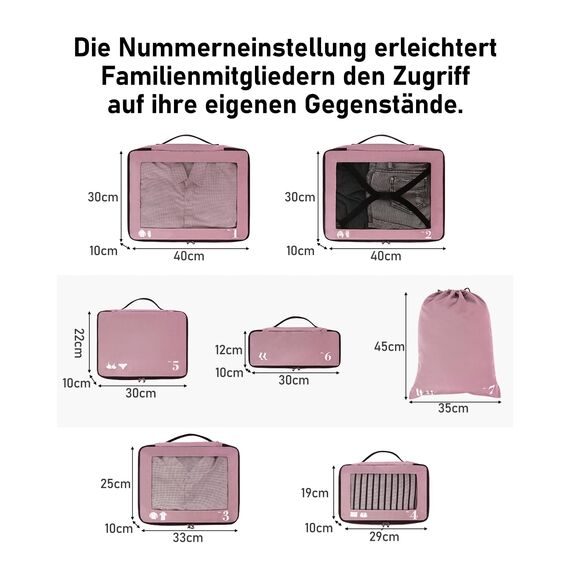 ECOHUB Koffer Organizer Packing Cubes 7-Teiliges Packwürfel Set für Koffer und Rucksack