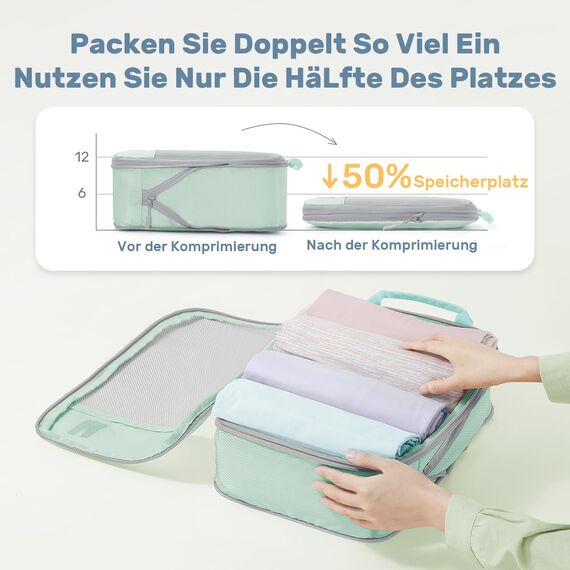 8 Teilige Compression Packing Cubes, Koffer Organizer Kompression PackwüRfel Packtaschen FüR Backpack Rucksack Reisen Organizer Mintgrün
