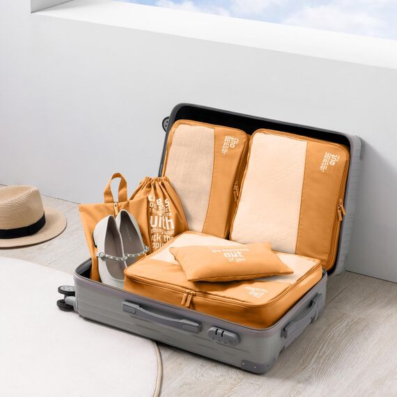 MURISE Packing Cubes 6 Set, Kleidertaschen, Koffer Organizer für Urlaub, Packwürfel Reise Würfel, Ordnungssystem (Orange)
