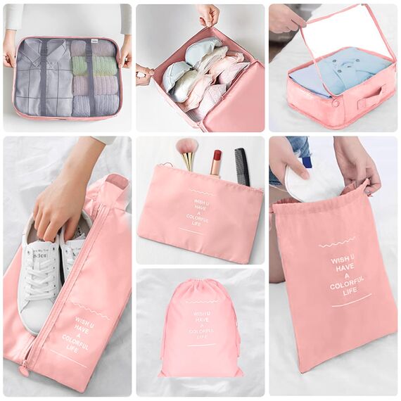 Koffer Organizer Set, 10 Stück Packing Cubes for Suitcase Travel Accessories Kofferorganizer Set Kleidertaschen Packwürfel Kosmetik Travel Organizer Packtaschen für Koffer (Rosa)