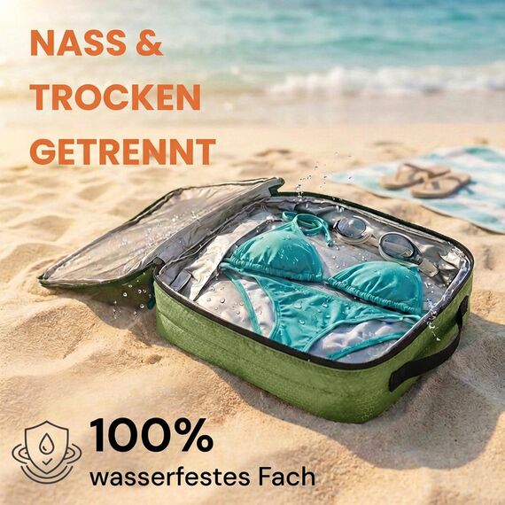 Packtaschen Kompression für Koffer und Rucksack [4-teilig] mit Packbeutel - mehr Platz im Koffer oder Backpack durch Kompression – Kleidertaschen Kompression für deine Wander Ausrüstung (grün)