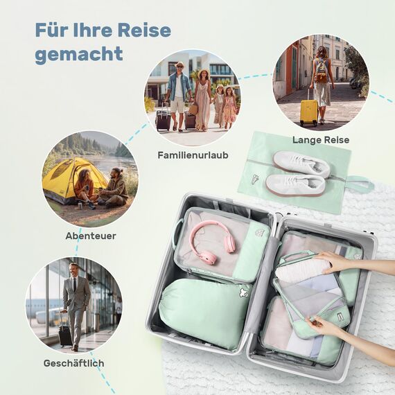 8 Teilige Compression Packing Cubes, Koffer Organizer Kompression PackwüRfel Packtaschen FüR Backpack Rucksack Reisen Organizer Mintgrün
