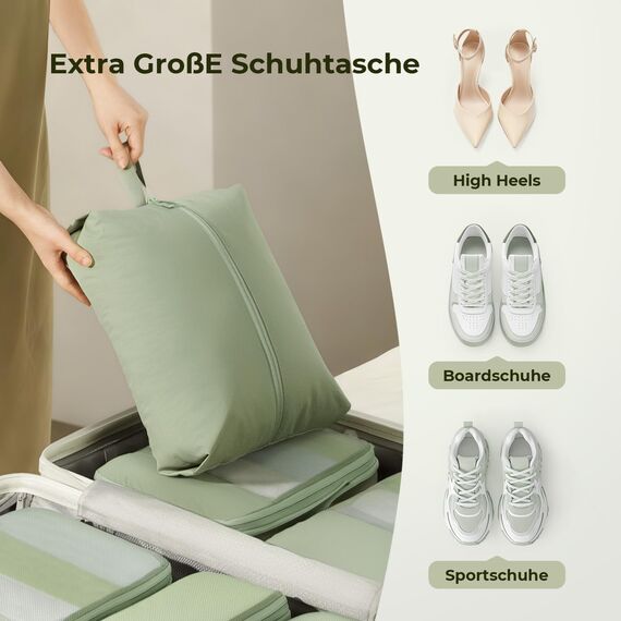 8 Teilige Compression Packing Cubes, Koffer Organizer Kompression PackwüRfel Packtaschen FüR Backpack Rucksack Reisen Organizer Matcha Grün