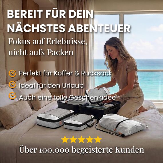 Kleidertaschen Set mit Kompression für Rucksack [3-teilig] - mehr Platz im Koffer oder Backpack durch – Packtaschen (grau)