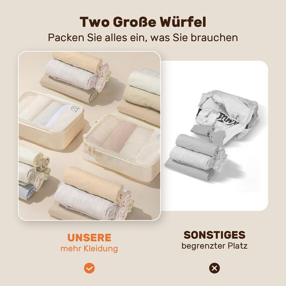8 Teilige Compression Packing Cubes, Koffer Organizer Kompression PackwüRfel Packtaschen FüR Backpack Rucksack Reisen Organizer Beige