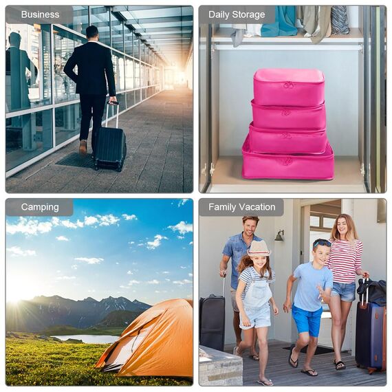 OSDUE Koffer Organizer Set 8-teilig, Packing Cubes, Wasserdichte Reise Kleidertaschen, Packtaschen für koffer, Verpackungswürfel mit Kosmetiktasche, Schuhbeutel, USB Kabel Tasche (Rose Rot)