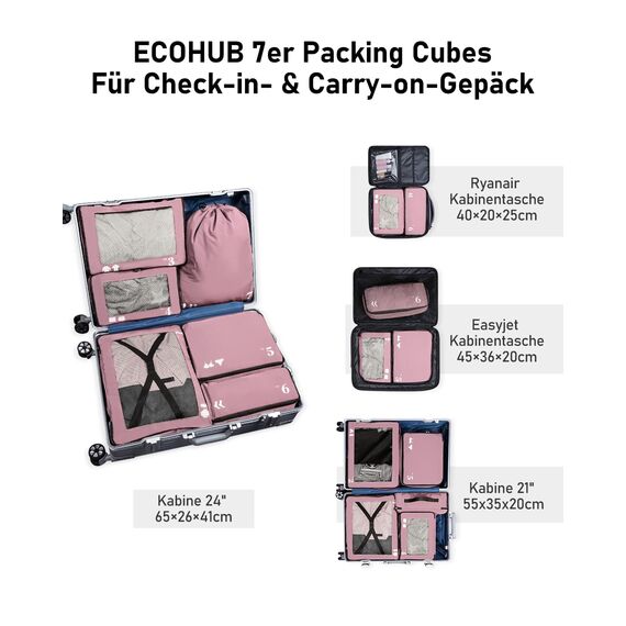 ECOHUB Koffer Organizer Packing Cubes 7-Teiliges Packwürfel Set für Koffer und Rucksack