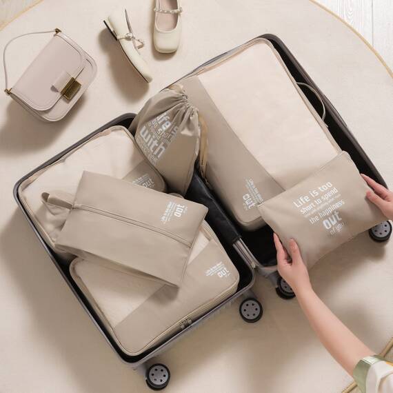MURISE Packing Cubes 6 Set, Kleidertaschen, Koffer Organizer für Urlaub, Packwürfel Reise Würfel, Ordnungssystem (Khaki)