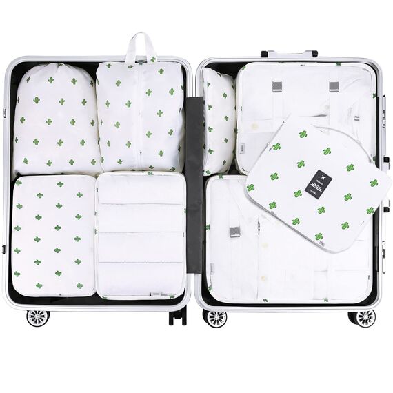 8 Teilige Packing Cubes, Kleidertaschen, Koffer Organizer für Urlaub und Reisen, Packwürfel Set Reise Würfel, Ordnungssystem für Koffer - Kaktus