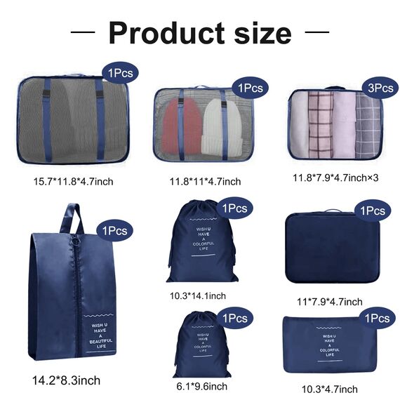 10 Stück Koffer Organizer Set, Packing Cubes for Suitcase Travel Accessories Kofferorganizer Set Kleidertaschen Packwürfel Kosmetik Travel Organizer Packtaschen für Koffer
