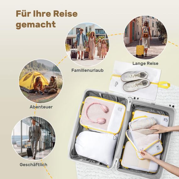 8 Teilige Compression Packing Cubes, Koffer Organizer Kompression PackwüRfel Packtaschen FüR Backpack Rucksack Reisen Organizer Zitronengelb