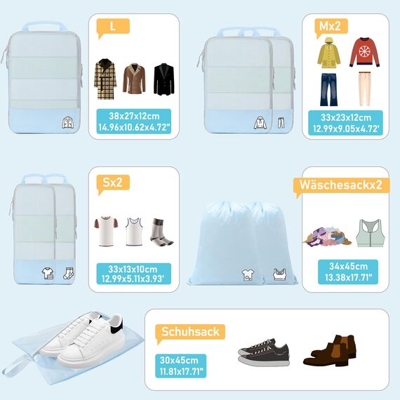 8 Teilige Compression Packing Cubes, Koffer Organizer Kompression PackwüRfel Packtaschen FüR Backpack Rucksack Reisen Organizer