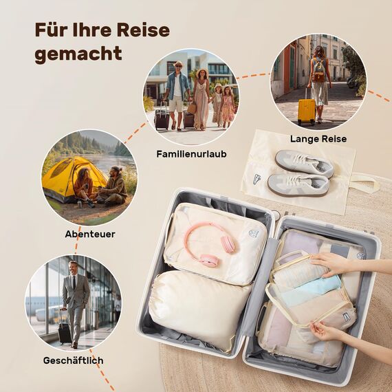 8 Teilige Compression Packing Cubes, Koffer Organizer Kompression PackwüRfel Packtaschen FüR Backpack Rucksack Reisen Organizer Beige