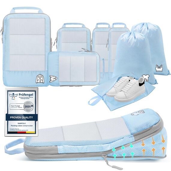 8 Teilige Compression Packing Cubes, Koffer Organizer Kompression PackwüRfel Packtaschen FüR Backpack Rucksack Reisen Organizer