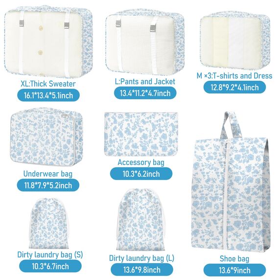 Koffer Organizer Set, 10 Stück Packing Cubes for Suitcase Travel Accessories Kofferorganizer Set Kleidertaschen Packwürfel Kosmetik Travel Organizer Packtaschen für Koffer
