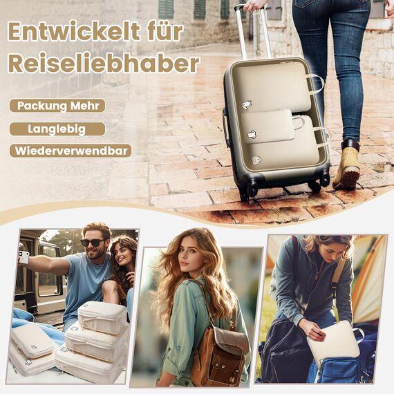 Packing Cubes Compression 8 Stück Koffer Organizer,Wasserdicht PackwüRfel Packtaschen Kompression, Travel essentials FüR HandgepäCk Koffer Und Rucksack Buttercreme