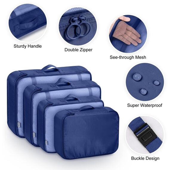 MURISE 8 Teilige Packing Cubes, Kleidertaschen, Koffer Organizer für Urlaub und Reisen, Packwürfel Set Reise Würfel, Ordnungssystem für Koffer - Dunkelblau