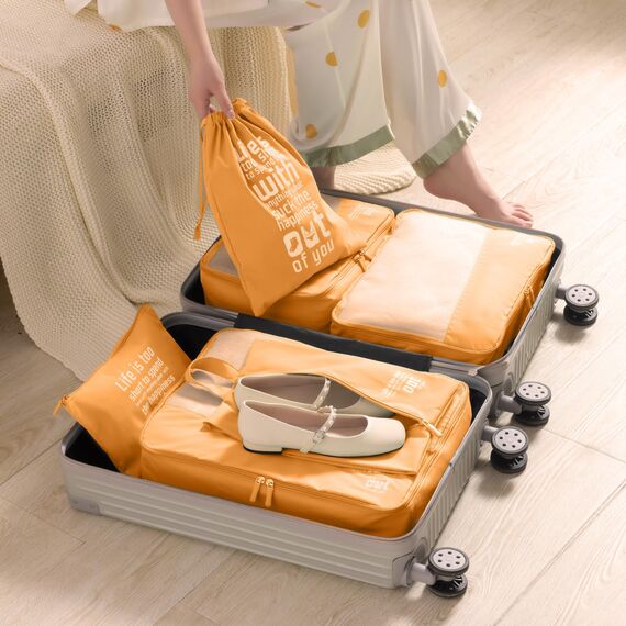 MURISE Packing Cubes 6 Set, Kleidertaschen, Koffer Organizer für Urlaub, Packwürfel Reise Würfel, Ordnungssystem (Orange)
