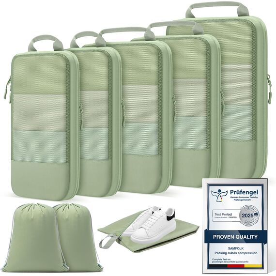 8 Teilige Compression Packing Cubes, Koffer Organizer Kompression PackwüRfel Packtaschen FüR Backpack Rucksack Reisen Organizer Matcha Grün