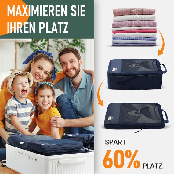 8 Teilige Compression Packing Cubes, Koffer Organizer Kompression PackwüRfel Packtaschen FüR Backpack Rucksack Reisen Organizer Blau