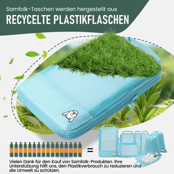 8 Teilige Compression Packing Cubes, Koffer Organizer Kompression PackwüRfel Packtaschen FüR Backpack Rucksack Reisen Organizer Hellblau