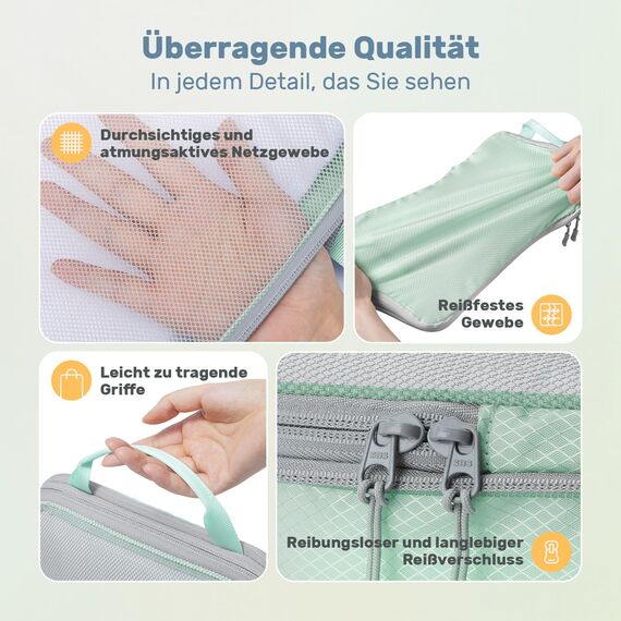 8 Teilige Compression Packing Cubes, Koffer Organizer Kompression PackwüRfel Packtaschen FüR Backpack Rucksack Reisen Organizer Mintgrün