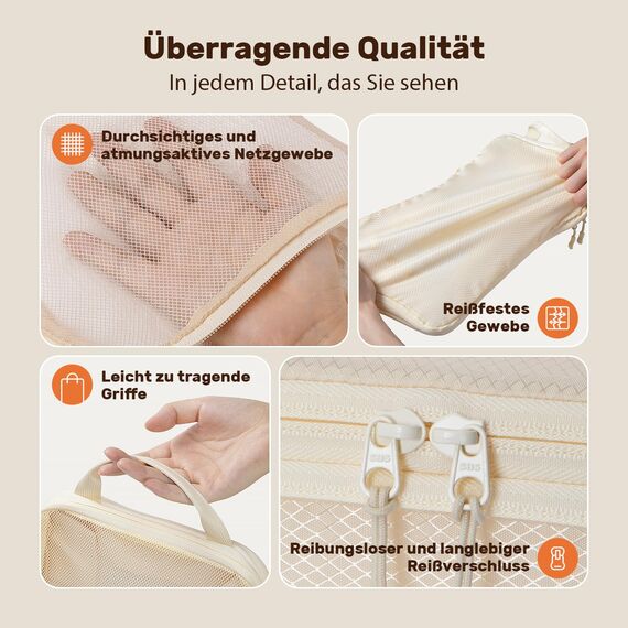 8 Teilige Compression Packing Cubes, Koffer Organizer Kompression PackwüRfel Packtaschen FüR Backpack Rucksack Reisen Organizer Beige