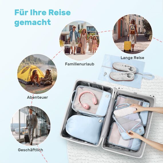 8 Teilige Compression Packing Cubes, Koffer Organizer Kompression PackwüRfel Packtaschen FüR Backpack Rucksack Reisen Organizer