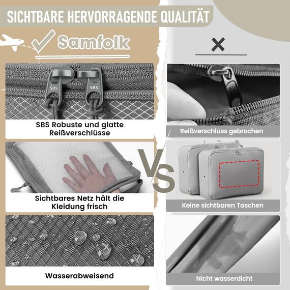 8 Teilige Compression Packing Cubes, Koffer Organizer Kompression PackwüRfel Packtaschen FüR Backpack Rucksack Reisen Organizer Grau