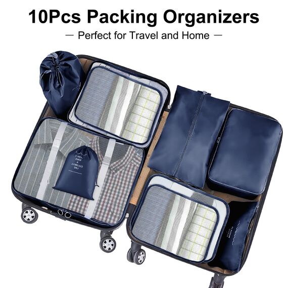 10 Stück Koffer Organizer Set, Packing Cubes for Suitcase Travel Accessories Kofferorganizer Set Kleidertaschen Packwürfel Kosmetik Travel Organizer Packtaschen für Koffer