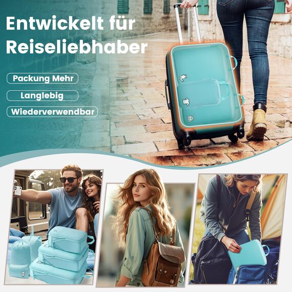Packing Cubes Compression 8 Stück Koffer Organizer,Wasserdicht PackwüRfel Packtaschen Kompression, Travel essentials FüR HandgepäCk Koffer Und Rucksack Lichtblau